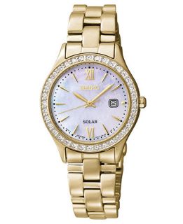 Seiko Watch, Womens Solar Gold Tone Stainless Steel Bracelet 28mm