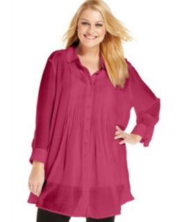 Elementz Plus Size Top, Long Sleeve Pleated   Plus Size Tops   Plus