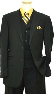 Luciano Carreli Solid Black Self Weaved Super 150 Vested Suit 5250 341