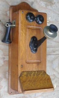 Antique Oak Wall Phone KELLOGG 645135 L with PATD Nov. 26, 1901 for