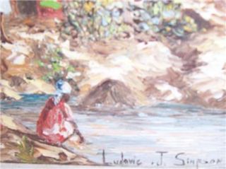 Original Signed Ludovic J Simpson Haitian Art Village Scene Painting
