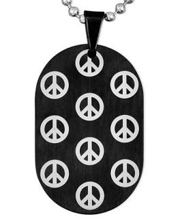 Mens Stainless Steel and Black Ion Plated Necklace, Peace Sign Dog
