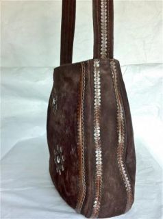 Andonia Los Angeles Large Hobo Handbag Brown Suede Leather Purse