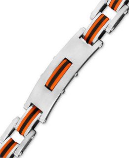 Mens Stainless Steel and Rubber Bracelet, Rectangle Link Bike Chain