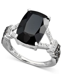Sterling Silver Ring, Onyx (9 13mm), Black Diamond (1/8 ct. t.w.) and