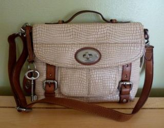 Fossil Maddox Leather Crossbody Brown Embossed Handbag Zip Wallet $263