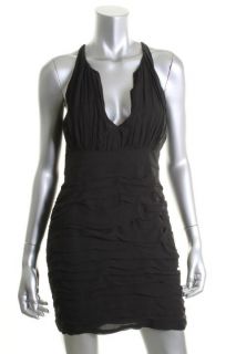 Madison Marcus New Silk Pleated V Neck Sleeveless Little Black Dress s