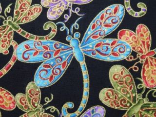 Dragonfly Magic Dragonflies Blank Quilting Black Metallic Fabric 16
