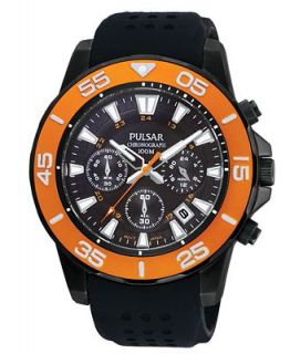 Pulsar Watch, Mens Chronograph Black Silicone Strap 42mm PT3147