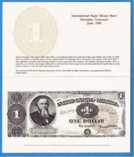 souvenir card B 196 IPMS 1995 face 1890 $1 Treasury Note Edwin Stanton