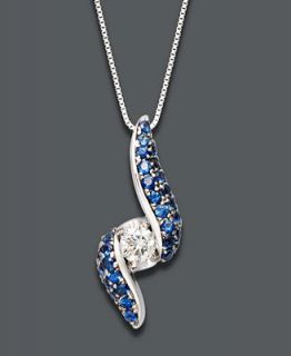 Sirena Necklace, 14k White Gold Diamond (1/5 ct. t.w.) and Sapphire (1