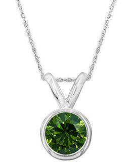 14k White Gold Necklace, Green Diamond Bezel Pendant (1 ct. t.w