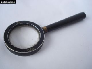 19c Antique Medical Brass Wood Magnifying Glass