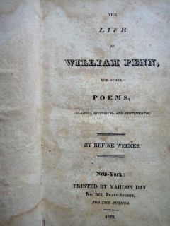 1822 Antique Life Wm Penn Poems Fraktur Religious Historical