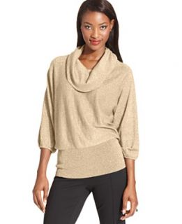 Style&co. Sweater, Three Quarter Sleeve Metallic Cowl Neck