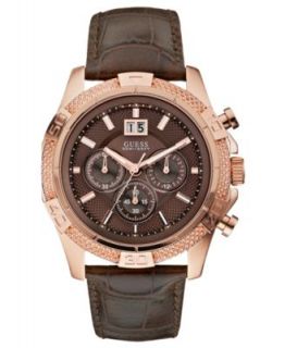 GUESS Watch, Mens Chronograph Brown Croco Grain Leather Strap 46mm