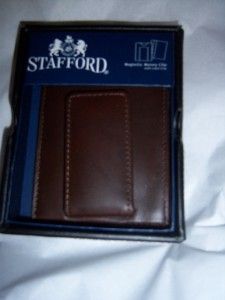 Leather Magnetic Money Clip Wallet Valet Box Brown
