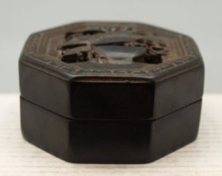 Chinese Black Octagonal Box containing Red Carved Seal / Chop / Stamp