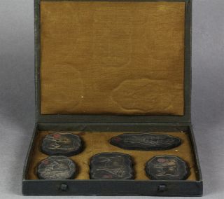 Superb Boxed Set Vintage Chinese Inkstones with Water Buffalo Signed