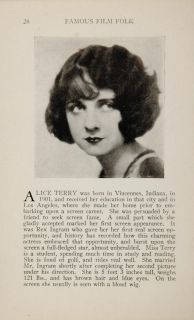 1925 Alice Terry Malcolm McGregor Silent Film Actor Original Historic