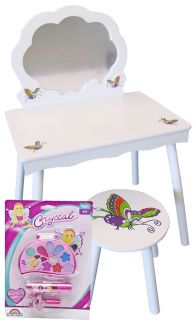 Little Girls White Vanity Table and Stool with Free Make Up Set