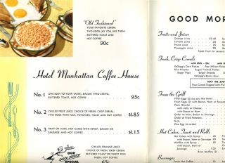 Hotel Manhattan Coffee Shop Menu 1957 New York City