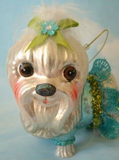 Holiday Sassy Glitzy Glass Maltese Puppy Dog Christmas Ornament
