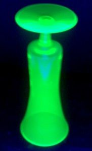 Green Vaseline Uranium Glass Tall Footed Bud Vase Stemware Mint
