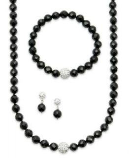 Sterling Silver Necklace, Bracelet and Earrings Set, Faceted Onyx (250