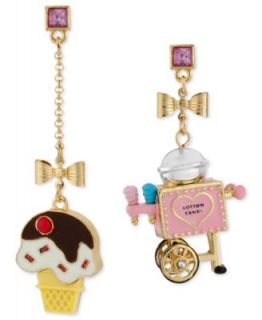 Betsey Johnson Earrings, Gold Tone Acrylic Glass Cotton Candy Cart and