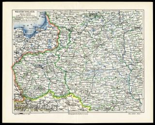 Antique Map West Russia Poland Prussia Meyers 1895