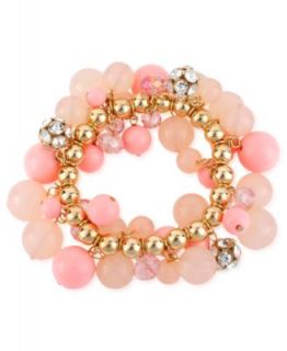 Haskell Bracelet, Gold Tone Pink Bead Glass Fireball Stretch Bracelet