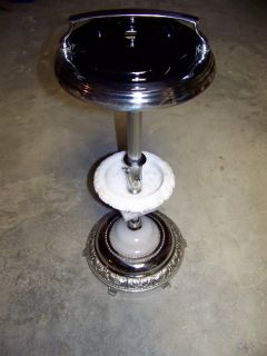 Chrome with White Glass Marble Stone Standing Ashtray Stand Up