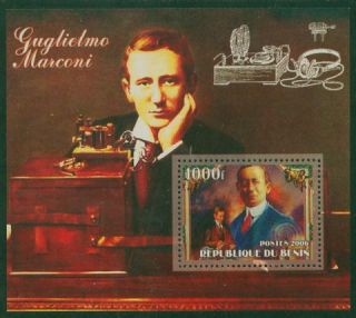 BENIN MARCONI AMATEUR HAM RADIO STAMP SS with MARCONI @ RIG MNH *GREAT