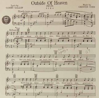 1952 Outside of Heaven Gallop Conn Margaret Whiting Sheet Music