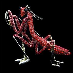 54 Mantis Insect Brooch Pin Red Rhinestone Crystal