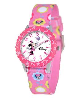 Disney Watch, Kids Minnie Mouse Time Teacher Pink Printed Nylon Strap
