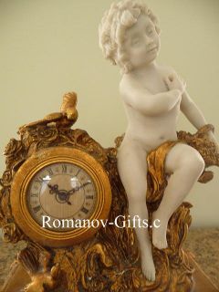 Louis XV Rococo Empress Marie Louise Cherub Statue Mantel Clock