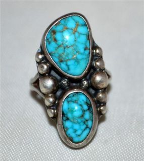 Vintage Navajo Native American Indian Sterling & Turquoise Ring Sz 5.5