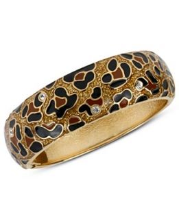 Betsey Johnson Bracelet, Gold Tone Brown Leopard Hinged Bangle