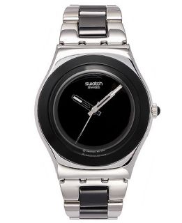 Swatch Watch, Womens Swiss Black Ceramic and Stainless Steel Bracelet