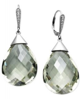 14k White Gold Earrings, Green Quartz (40 ct. t.w.) and Diamond Accent