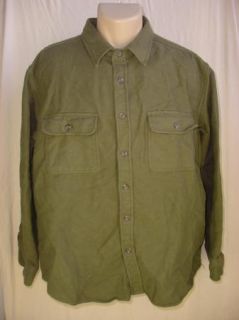 Marino Bay Chamois Mens Casual Button Front Shirt Green Thick Cotton