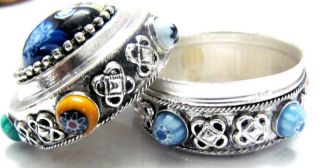 Tibetan Picture Marble Keepsake Metal Jewelry Box Nepal