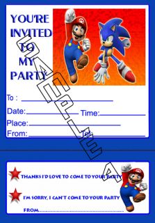 Mario Sonic Party Invitations Invites Envelopes X10