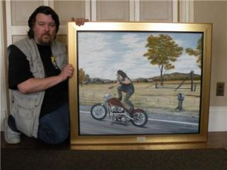 Oil Painting Original Motorcycle Art Indian Larry Paul Cox Bobber