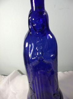 Vintage Figural Praying Madonna Cobalt Bottle 14 Tall