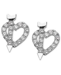 CRISLU Earrings, Platinum Over Sterling Silver Cubic Zirconia Heart