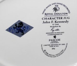Doulton Character Toby Jug John F Kennedy D7246 Mint in Box COA