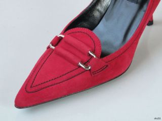 New Claudia Ciuti Margie Red Suede Heels Pumps Shoes Classic Style